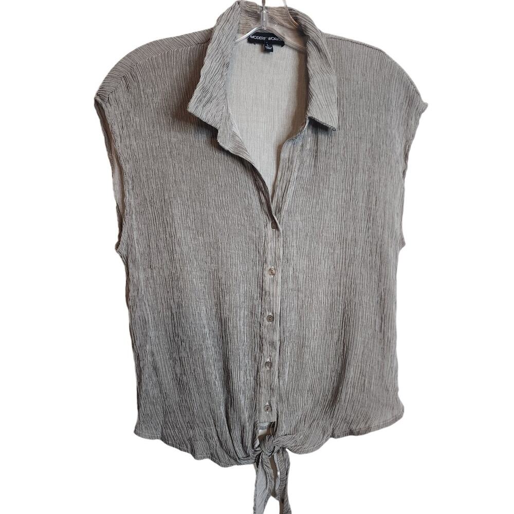 Modern Works Crushed Tie Front Shirt, Large